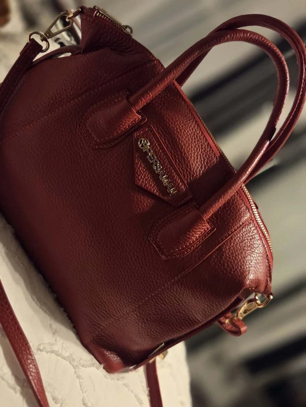Red Genuine Leather Satchel Handbag - Persaman New York
